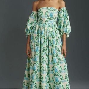 LET ME BE LONG-SLEEVE PRINTED MIDI DRESS ANTHROPOLOGIE